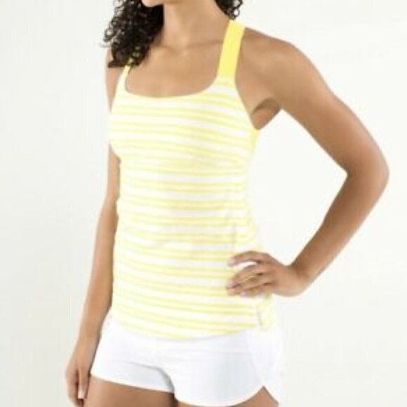 Lululemon Crisscross Yellow StripeTank Top - Picture 1 of 9